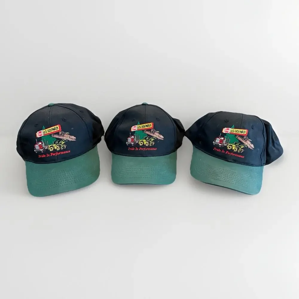 Lot Of 3 Vintage Les Schwab Tires Black Green Pride in Performance SnapBack Hat